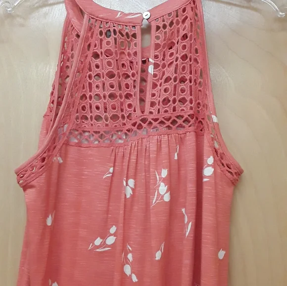 Daniel Rainn Anthro Pink White Floral Boho Crochet Tank Top S - Picture 2 of 9